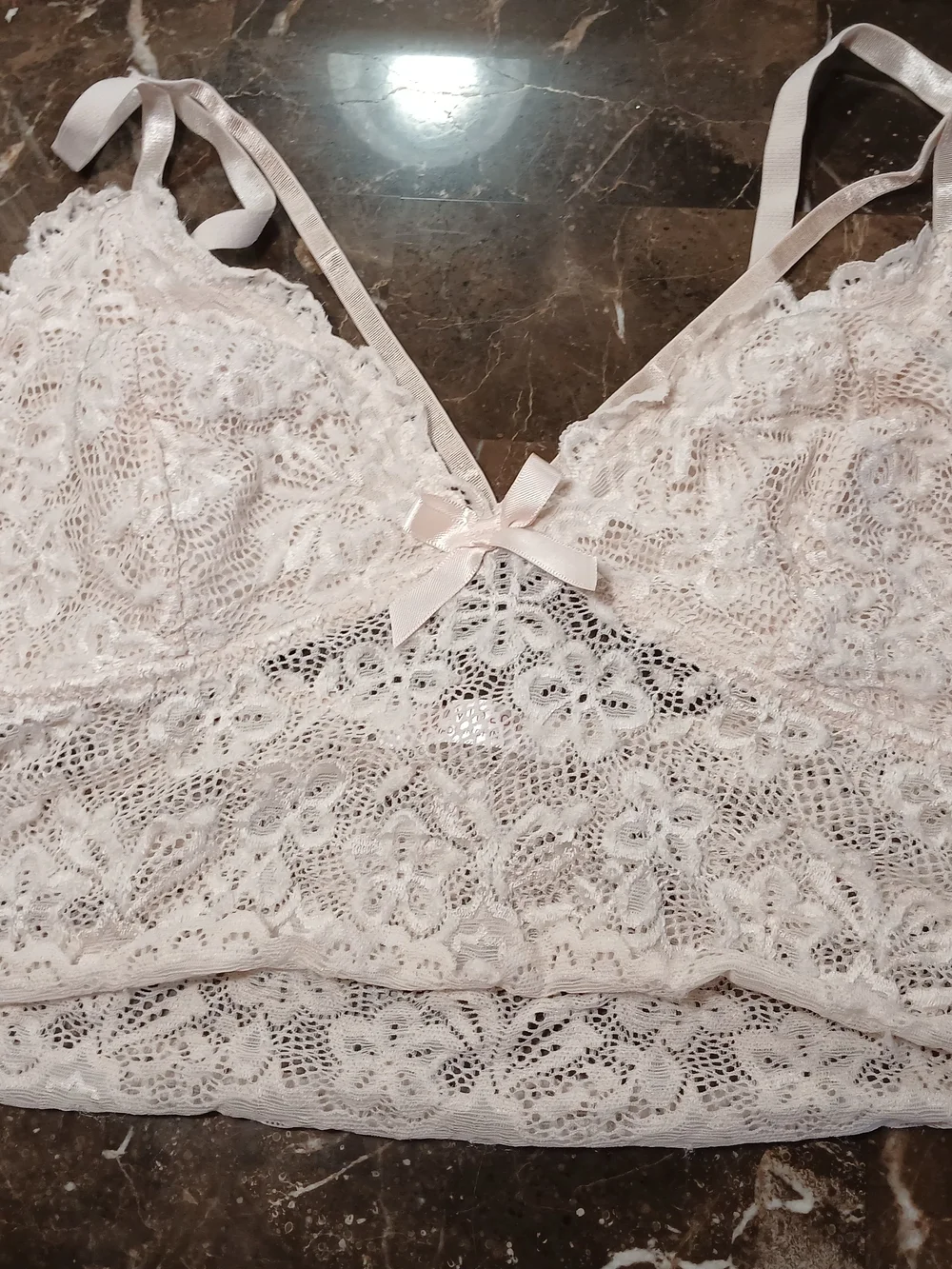 Lace Bandeau Bralette with Satin Trim in Light Pink - Picture 9 of 11